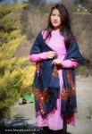 Handloom woven blue wool shawl with traditional design