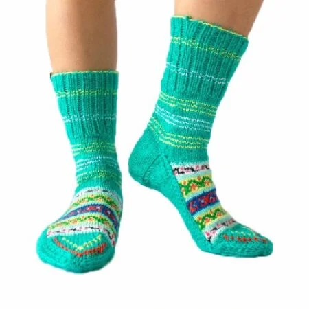 Snowy Peaks Delight: Hand-Knitted Himalayan Socks - Aqua