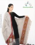 Ethnic Weaver Woven Kullu Traditional Design Sheep Wool Shawl - White