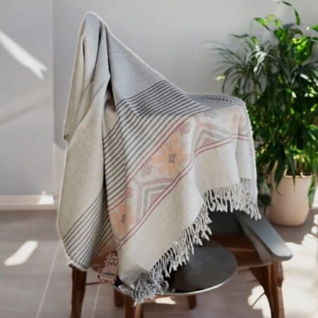 Ethically Handwoven Multi-Use Merino Wool Blanket Scarf in Mushroom Beige