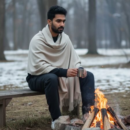 Handloom woven plain wool shawl in large size