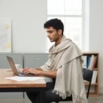 Handloom woven plain wool shawl in large size