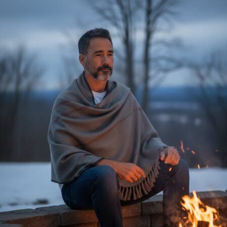 Handloom Woven Dark Grey Wool Shawl – Large Men’s Wrap