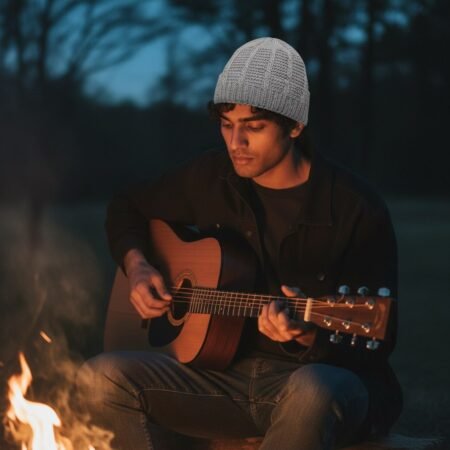Hand knitted grey angora wool beanie winter cap