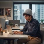 Hand knitted grey angora wool beanie winter cap