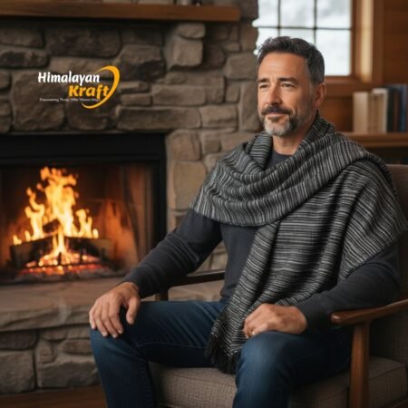 Heavy handloom woven black wool men’s shawl