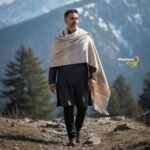 Heavy handloom woven cream wool men’s shawl