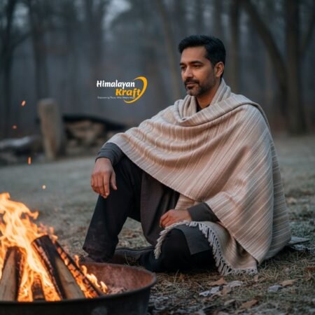 Heavy handloom woven cream wool men’s shawl