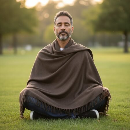 Handloom Woven Brown Wool Shawl – Large Men’s Wrap