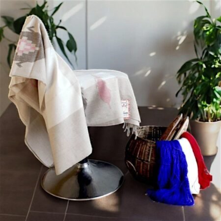 Oversized Scarf for Layering & Travel in Champagne with Tribal Himalaya Traditional Designs